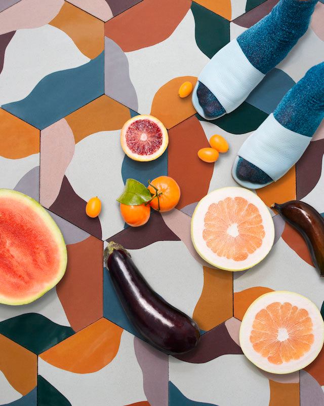 Fruit Salad - White - Red - Cement Hex Tile - Thatcher