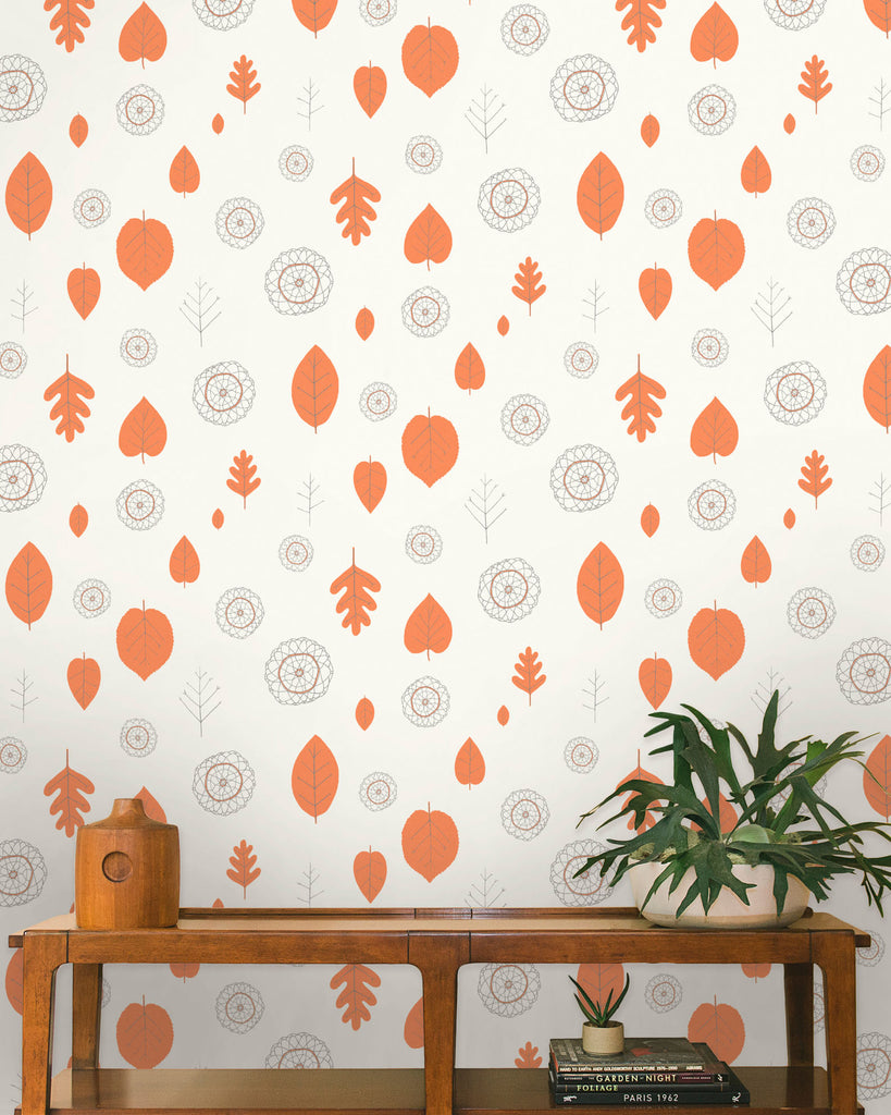 A View of the Woods - Coquelicot and Mink on Cream - Residential Coated Wallpaper - Thatcher