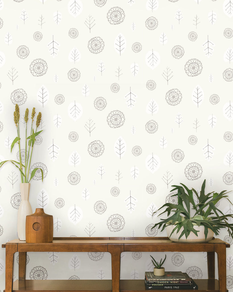 A View of the Woods - White and Mink on Cream - Residential Coated Wallpaper - Thatcher