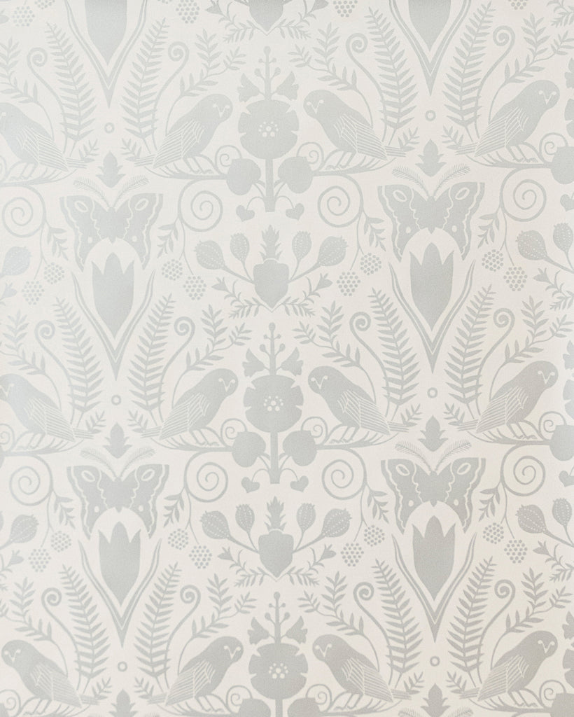 Barn Owls and Hollyhocks by Carson Ellis - Diamonds and Pearls on Cream - Residential Coated Wallpaper - Thatcher