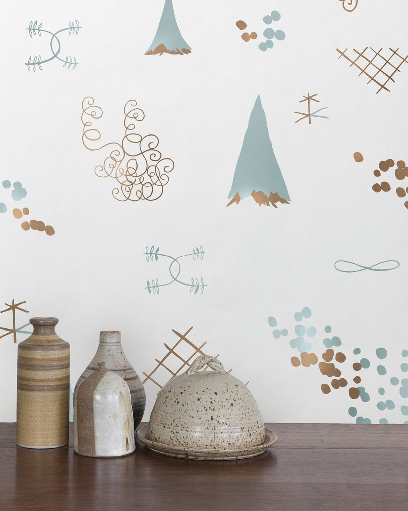 Family Reunion - Copper and Patina on Cream - Residential Coated Wallpaper - Thatcher