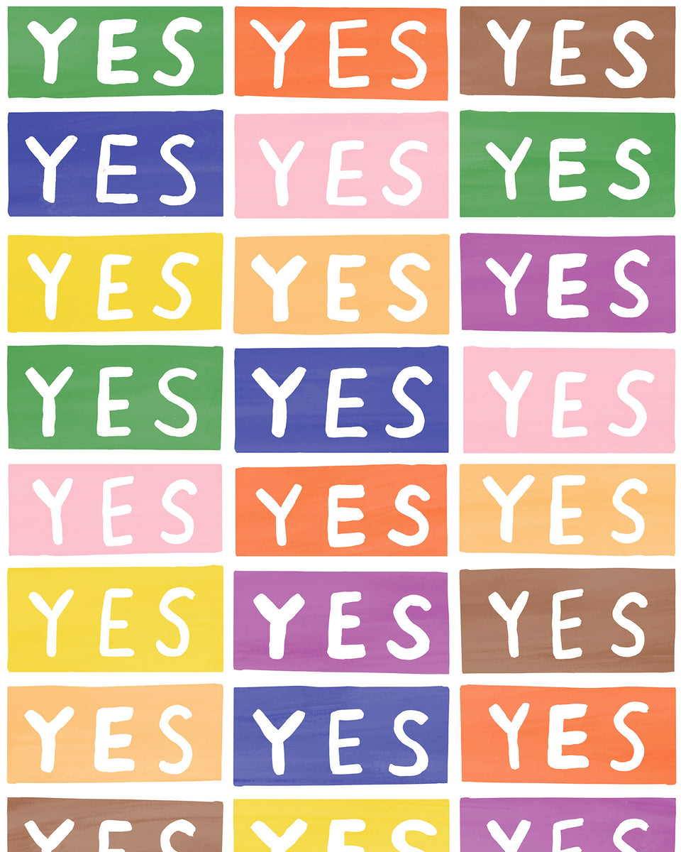 Yes by Larry Yes - Rainbow on White - Residential Wallpaper