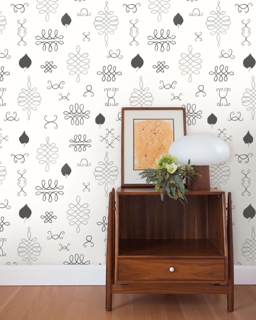 After Chinterwink - Silver and Charcoal on Cream - Residential Coated Wallpaper - Thatcher