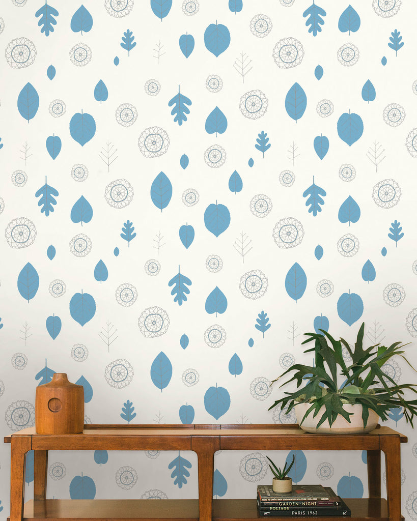 A View of the Woods - Delft Blue and Mink on Cream - Residential Coated Wallpaper - Thatcher