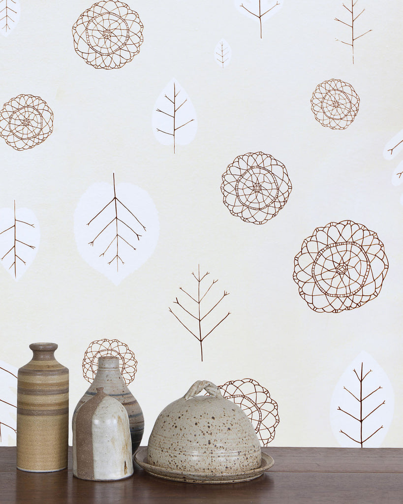 A View of the Woods - White and Mink on Cream - Residential Coated Wallpaper - Thatcher