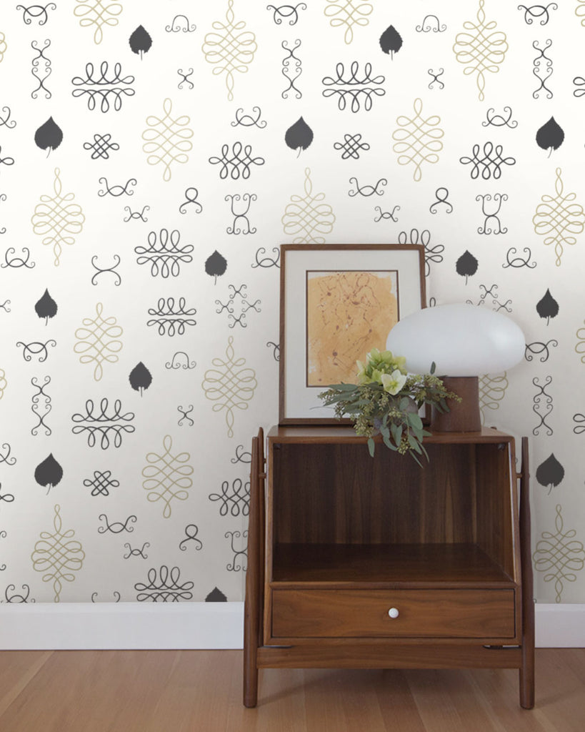 After Chinterwink - Gold and Charcoal on Cream - Residential Coated Wallpaper - Thatcher