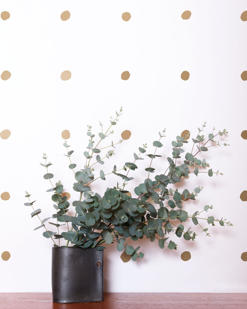 Dimes - Gold on White - Commercial Wallcovering - Thatcher