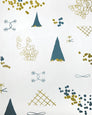 Family Reunion - Aquatic and Gold on Cream - Commercial Wallpaper