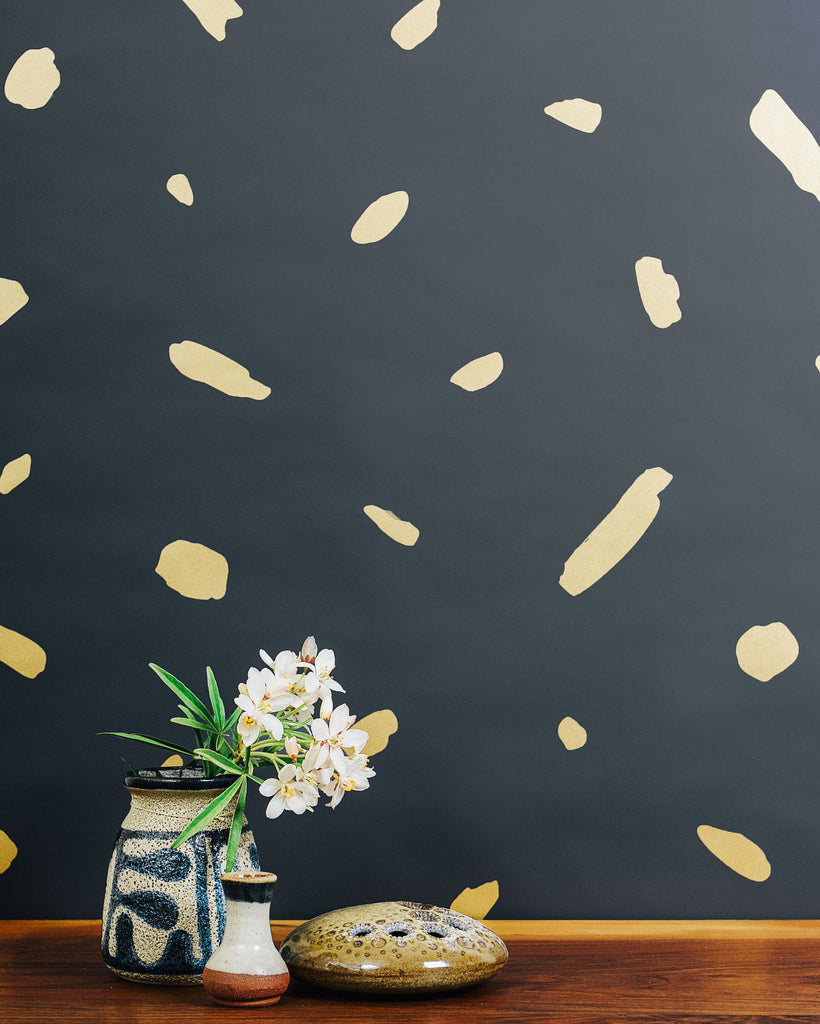 Pas de Trois - Gold on Charcoal - Residential Coated Wallpaper - Thatcher