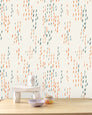 The Sou'Wester - Aquatic and Gloaming (Neon Orange) on Cream - Commercial Wallpaper